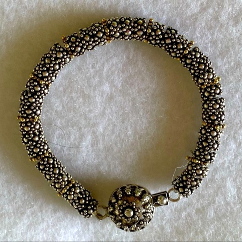 Artisan 925 Sterling Silver 14k yellow gold metal Caviar beaded bracelet NEW - Picture 1 of 10